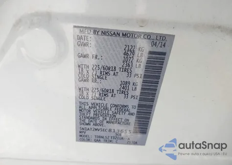 2014 Nissan Rogue Sl z USA, uszkodzony, nr VIN 5N1AT2MV5EC813655